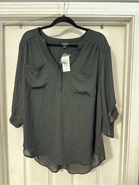 NWT Torrid Black Split V-Neck Sheer Blouse